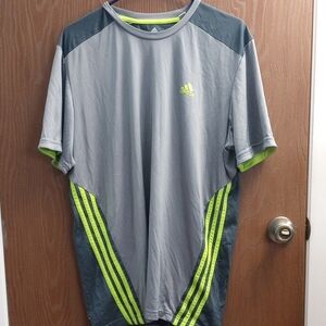 Adidas Men's Gray and Green Athletic Shirt